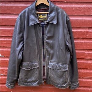 Reed Dark Brown Vintage Leather Jacket Plaid Thinsulate Lined Men's Size 46 XL